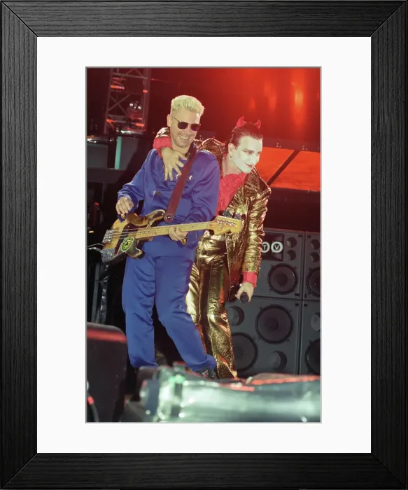 Framed Print : U2 in concert on the Zoo TV Tour, Wembley Stadium. Bono performing on stage