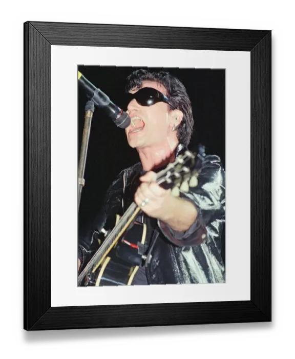 Framed Print : U2 in concert on the Zoo TV Tour, Wembley Stadium. Bono performing on stage