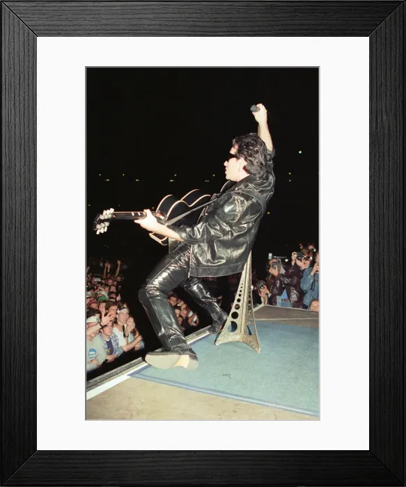 Framed Print : U2 in concert on the Zoo TV Tour, Wembley Stadium. Bono performing on stage