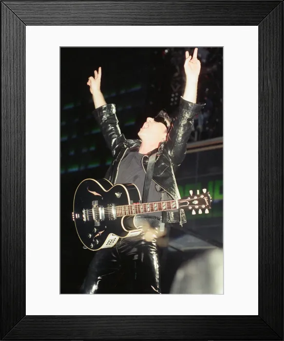 Framed Print : U2 in concert on the Zoo TV Tour, Wembley Stadium. Bono performing on stage
