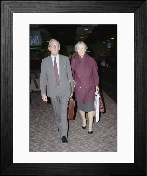 Framed Print : Lord and Lady Carrington arrive at Heathrow Airport, London. October 1991 Framed Print : Lord and Lady Carrington arrive at Heathrow Airport, London. October 1991