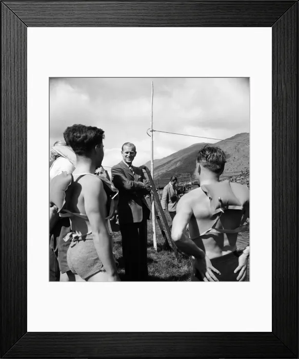 Framed Print : Prince Philip, Duke of Edinburgh, in North Wales. A smile from the Duke to these Framed Print : Prince Philip, Duke of Edinburgh, in North Wales. A smile from the Duke to these