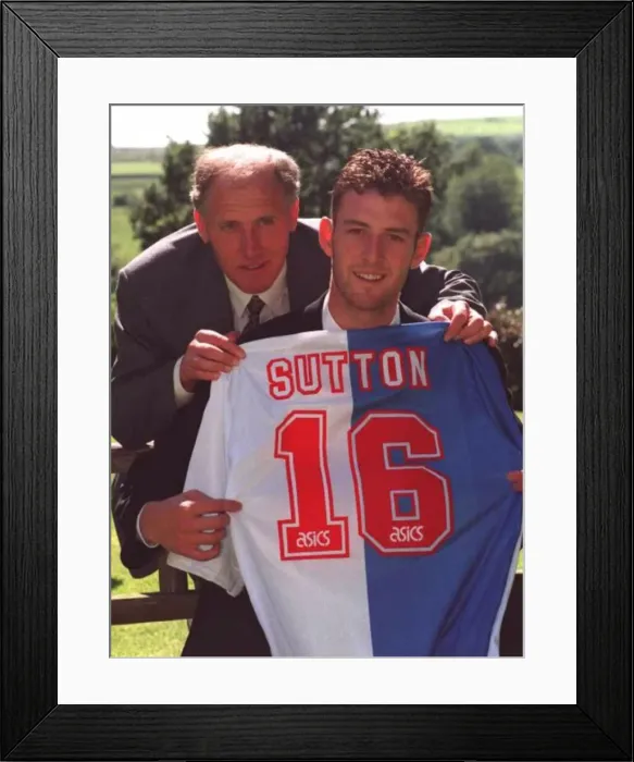 Framed Print : Chris Sutton with his dad Mike Sutton after signing for Blackburn Rovers football club