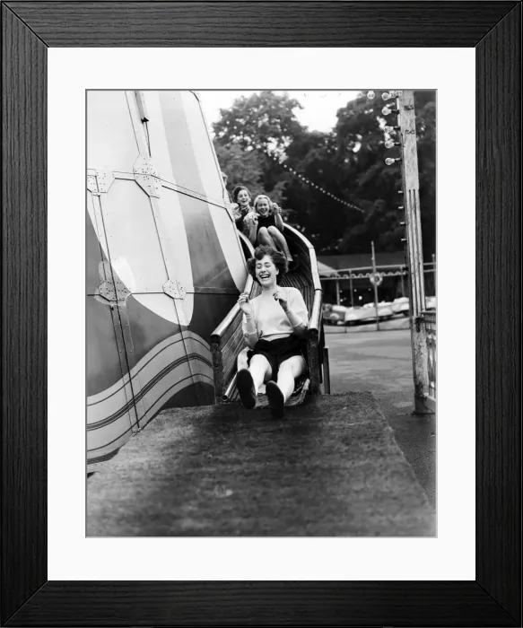 Framed Print : A group of friends enjoying Battersea Fun Fair, London. 14th June 1953 Framed Print : A group of friends enjoying Battersea Fun Fair, London. 14th June 1953