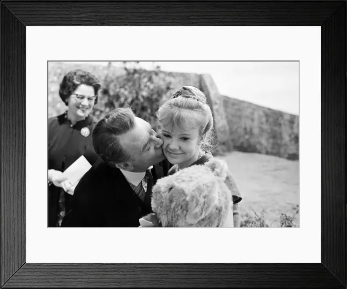 Framed Print : Actress Hayley Mills celebrates her 17th birthday with her father, actor John Mills