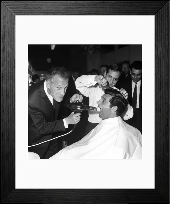 Framed Print : Bruce Forsyth and Frankie Vaughan attend the opening of celebrity hairdresser Gay Framed Print : Bruce Forsyth and Frankie Vaughan attend the opening of celebrity hairdresser Gay