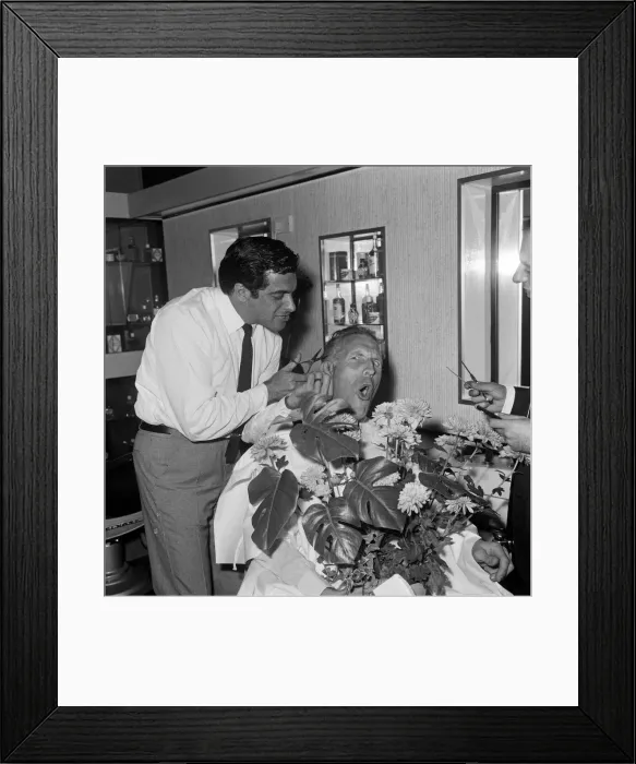 Framed Print : Bruce Forsyth and Frankie Vaughan attend the opening of celebrity hairdresser Gay Framed Print : Bruce Forsyth and Frankie Vaughan attend the opening of celebrity hairdresser Gay