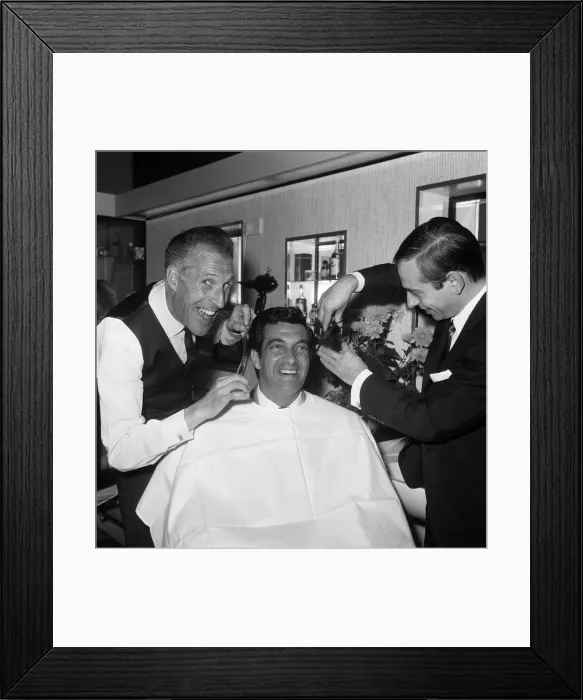 Framed Print : Bruce Forsyth and Frankie Vaughan attend the opening of celebrity hairdresser Gay Framed Print : Bruce Forsyth and Frankie Vaughan attend the opening of celebrity hairdresser Gay