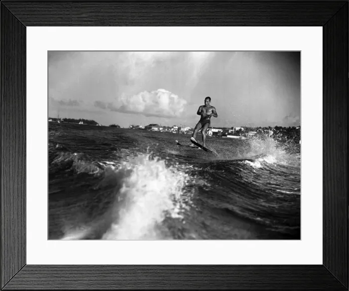 Framed Print : Stirling Moss getting fit by water skiing on the beach at Nassau Framed Print : Stirling Moss getting fit by water skiing on the beach at Nassau