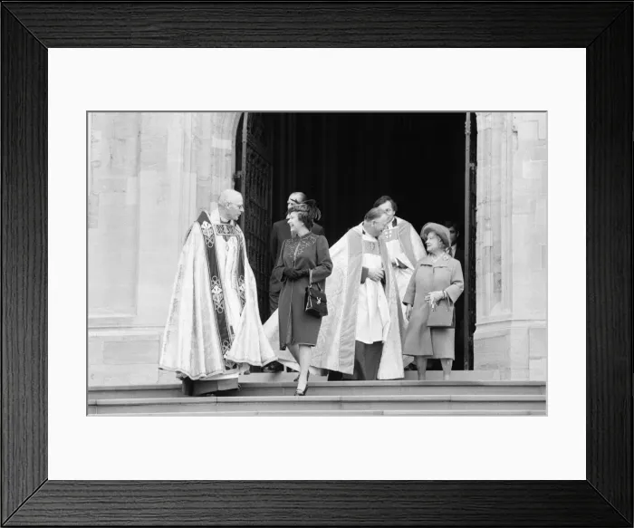 Framed Print : The Royal family pictured at St Georges Chapel, Windsor, after the Church service