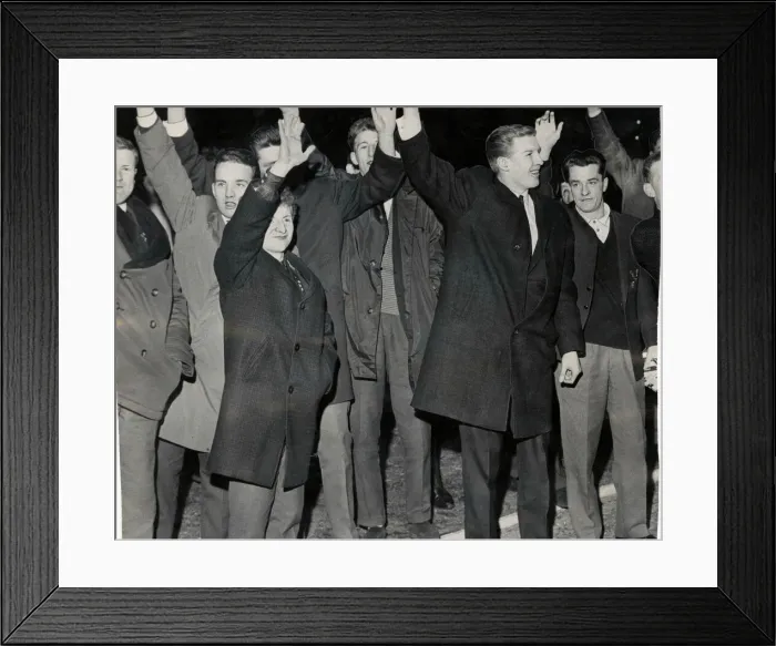 Framed Print : EQI Celtic players wave 6th march 1964 to fans after returning to CELTIC PARK after they Framed Print : EQI Celtic players wave 6th march 1964 to fans after returning to CELTIC PARK after they