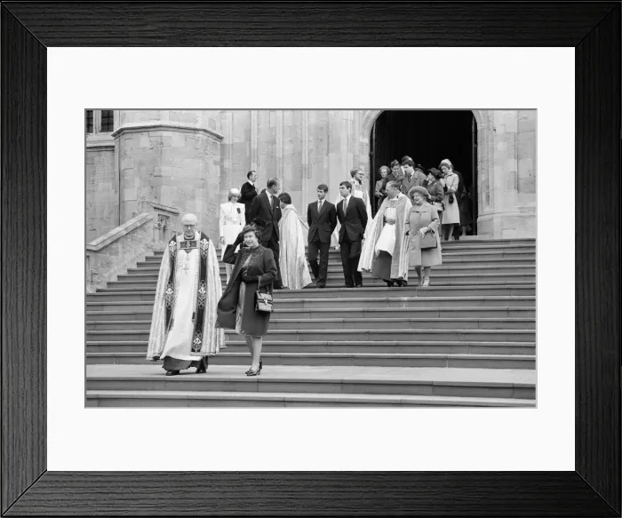 Framed Print : The Royal family pictured at St Georges Chapel, Windsor, after the Church service Framed Print : The Royal family pictured at St Georges Chapel, Windsor, after the Church service