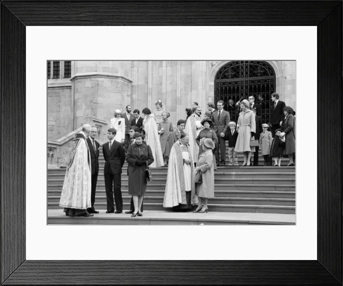 Framed Print : The Royal family pictured at St Georges Chapel, Windsor, after the Church service Framed Print : The Royal family pictured at St Georges Chapel, Windsor, after the Church service