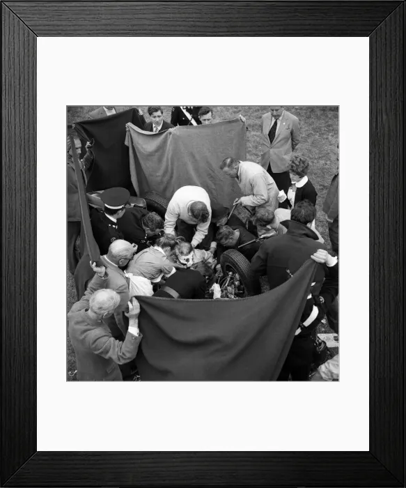 Framed Print : Motor races at Goodwood. Ace racing driver Stirling Moss had a miracle escape from death
