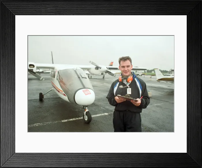 Framed Print : Graham Torrington of Skywatch, by the Partenavia aeroplane before take off