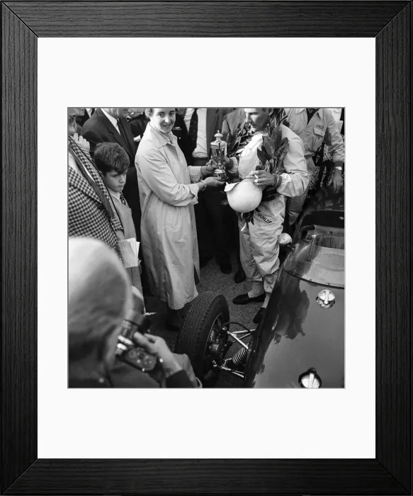 Framed Print : Stirling Moss, driving a Lotus-Climax, wins the Gold Cup race at Oulton Park, Cheshire Framed Print : Stirling Moss, driving a Lotus-Climax, wins the Gold Cup race at Oulton Park, Cheshire