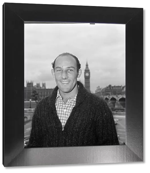 Stirling Moss in the grounds of St Thomas Hospital at Westminster, London