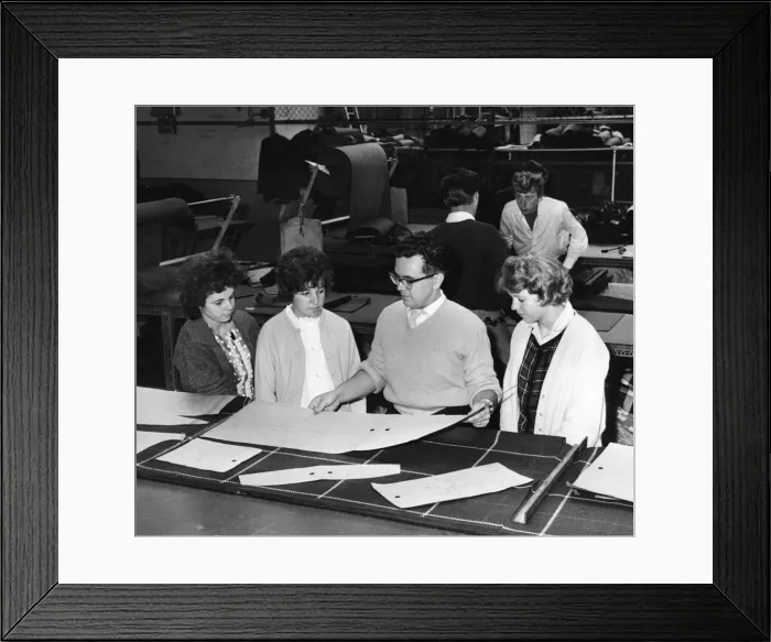 Framed Print : Cutter D Hoskins demonstrating to female workers at the Steinberg Framed Print : Cutter D Hoskins demonstrating to female workers at the Steinberg