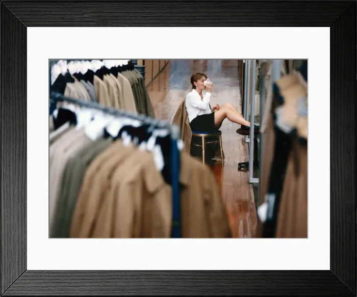 Framed Print : A Worker takes a break for a cup of tea at the Burberry polo shirt factory in Treorchy Framed Print : A Worker takes a break for a cup of tea at the Burberry polo shirt factory in Treorchy