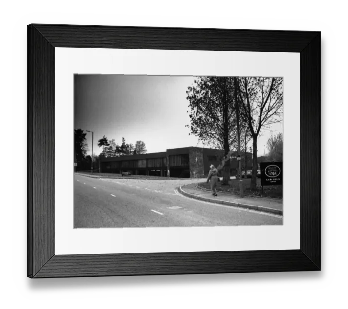 Framed Print : Exterior view of the Laura Ashley Headquarters in Carno, Powys Wales. Circa 1980 Framed Print : Exterior view of the Laura Ashley Headquarters in Carno, Powys Wales. Circa 1980
