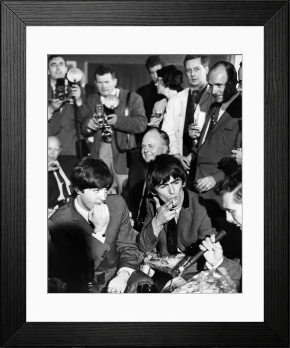 Framed Print : The Beatles hold a press conference at Speke Airport, Liverpool as they arrive in