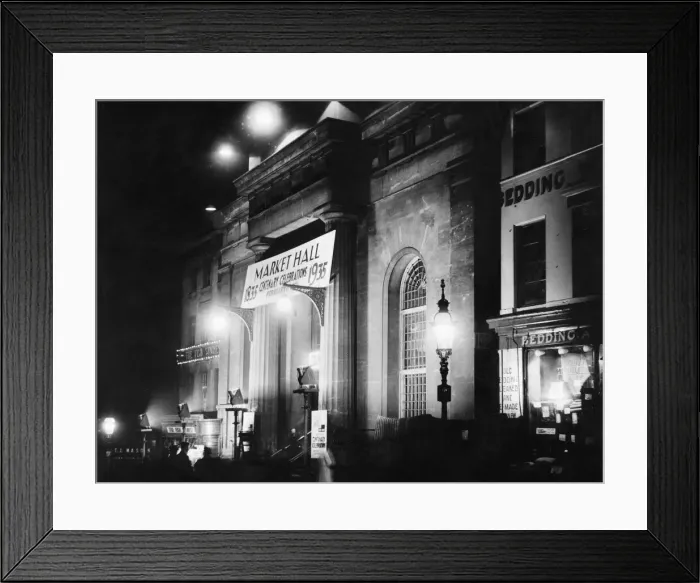 Framed Print : A view of Market Hall Bull Ring, Birmingham, during a rehearsal of the floodlighting Framed Print : A view of Market Hall Bull Ring, Birmingham, during a rehearsal of the floodlighting