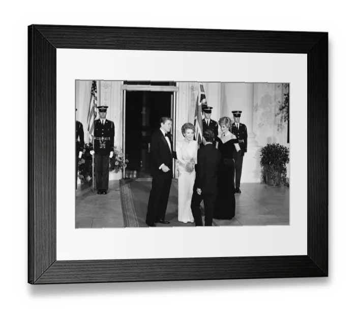 Framed Print : USA President Ronald Reagan and his wife Nancy welcome Princess Diana