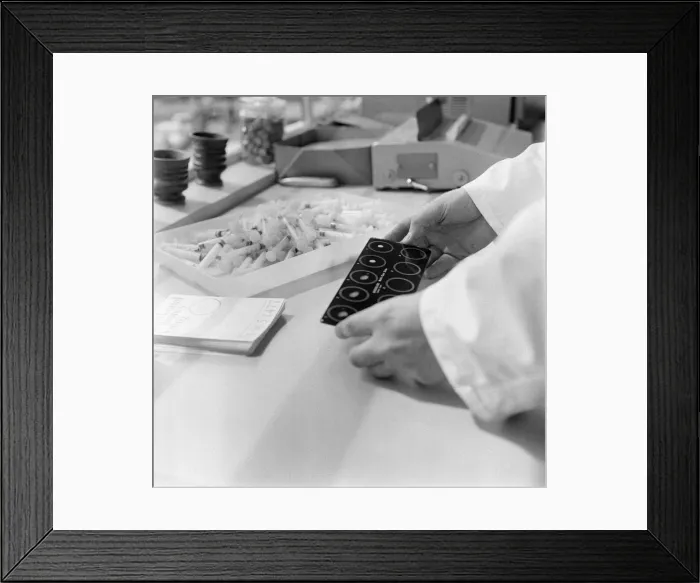 Framed Print : Pregnancy tests being made at the Belmont Laboratory, Middlesex. July 1968