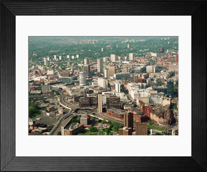 Framed Print : Aerial views of Birmingham city centre, taken from the BRMB Flying Eye. 15th June 1994