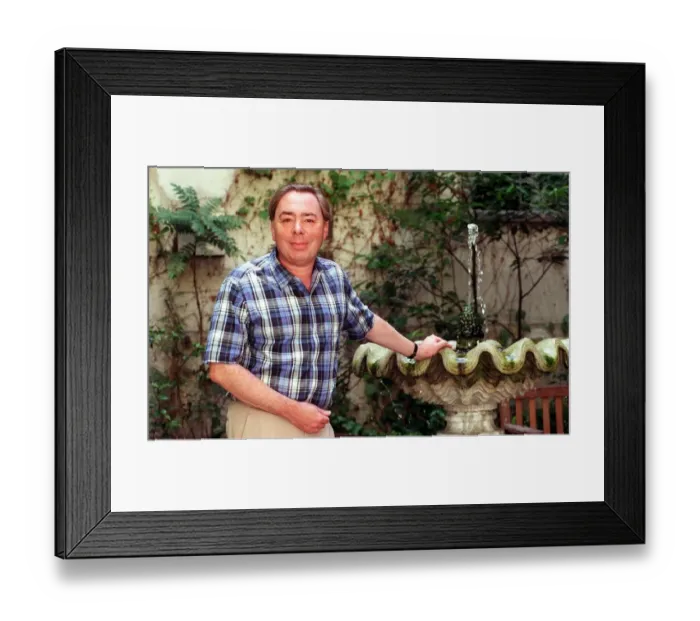 Framed Print : Sir Andrew Lloyd Webber in his garden August 1998 at his home in Eaton Square Framed Print : Sir Andrew Lloyd Webber in his garden August 1998 at his home in Eaton Square