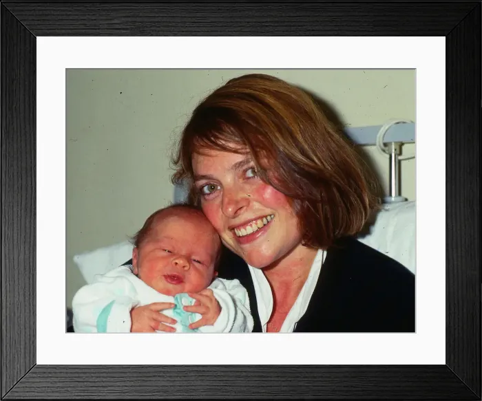 Framed Print : Janet Ellis TV television presenter August 1987 with baby son Jack Framed Print : Janet Ellis TV television presenter August 1987 with baby son Jack