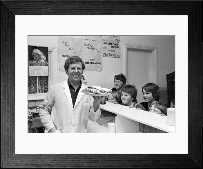 Framed Print : Battered jam butties are the specialty at the fish and chip shop on Railway Road, Chorley Framed Print : Battered jam butties are the specialty at the fish and chip shop on Railway Road, Chorley