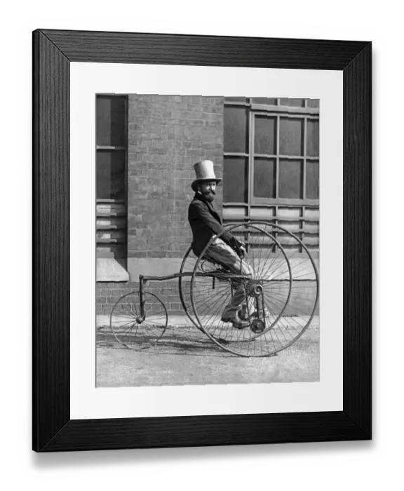 Framed Print : An ancient tricycle built by B. S. A. in 1882, which appeared in the parade of ancient