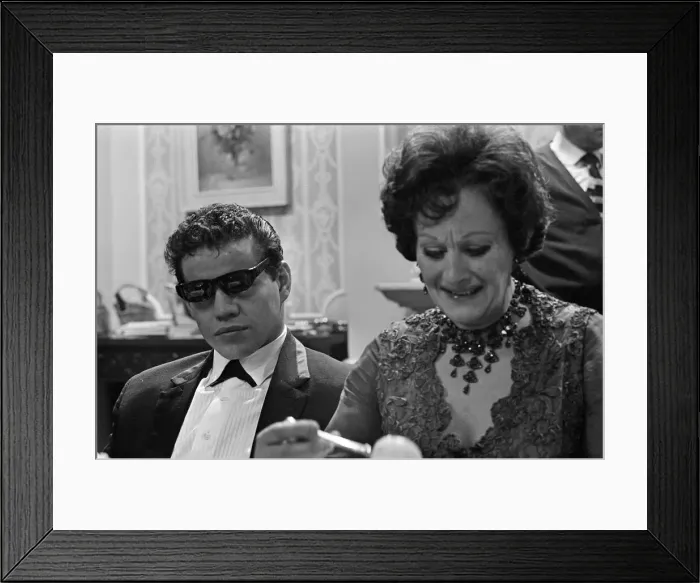 Framed Print : Filming on the set of the film Darling'. Unidentified man on the left Framed Print : Filming on the set of the film Darling'. Unidentified man on the left