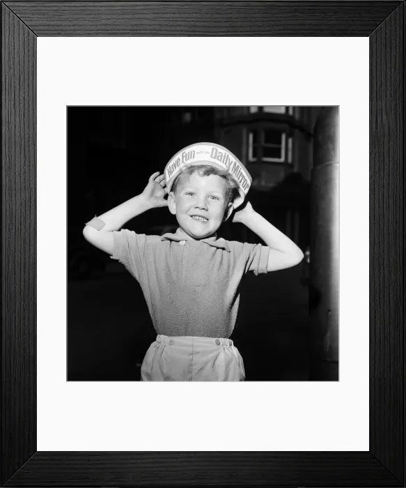Framed Print : Boy wearing Daily Mirror Hat, to promote Daily Mirror Day at Belle Vue Framed Print : Boy wearing Daily Mirror Hat, to promote Daily Mirror Day at Belle Vue