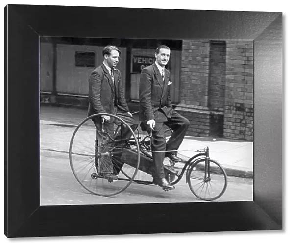 Mr James Goodwin (right) of Sevenoaks on his Singer tandem tricycle from 1880