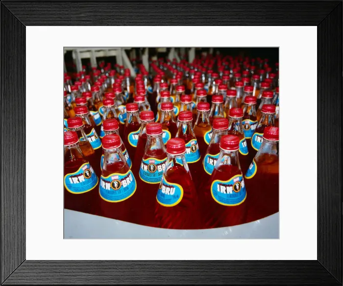Framed Print : Bottles of Barrs Irn Bru on production line March 1989 Framed Print : Bottles of Barrs Irn Bru on production line March 1989