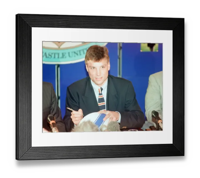 Framed Print : Rob Andrew signs for Newcastle Gosforth Rugby Club, news press conference at St James Framed Print : Rob Andrew signs for Newcastle Gosforth Rugby Club, news press conference at St James