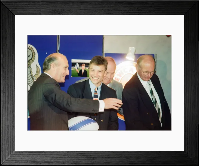 Framed Print : Rob Andrew signs for Newcastle Gosforth Rugby Club, news press conference at St James Framed Print : Rob Andrew signs for Newcastle Gosforth Rugby Club, news press conference at St James