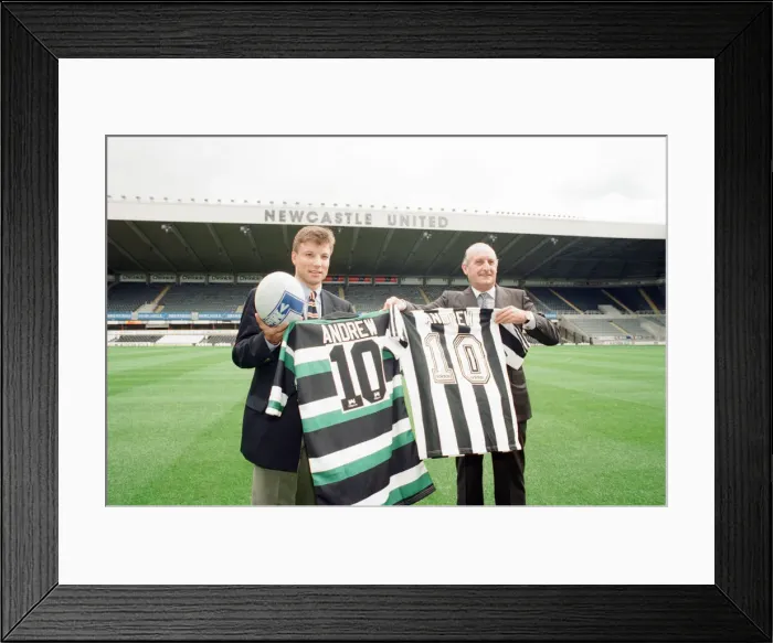 Framed Print : Rob Andrew signs for Newcastle Gosforth Rugby Club, news press conference at St James Framed Print : Rob Andrew signs for Newcastle Gosforth Rugby Club, news press conference at St James