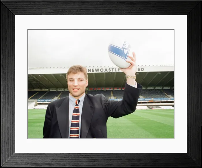 Framed Print : Rob Andrew signs for Newcastle Gosforth Rugby Club, news press conference at St James Framed Print : Rob Andrew signs for Newcastle Gosforth Rugby Club, news press conference at St James