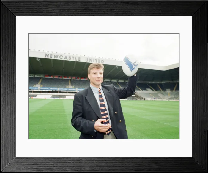 Framed Print : Rob Andrew signs for Newcastle Gosforth Rugby Club, news press conference at St James Framed Print : Rob Andrew signs for Newcastle Gosforth Rugby Club, news press conference at St James