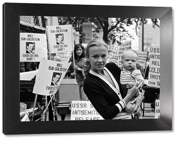 Actress Hayley Mills and her six month old baby Crispian attend a staged demonstration