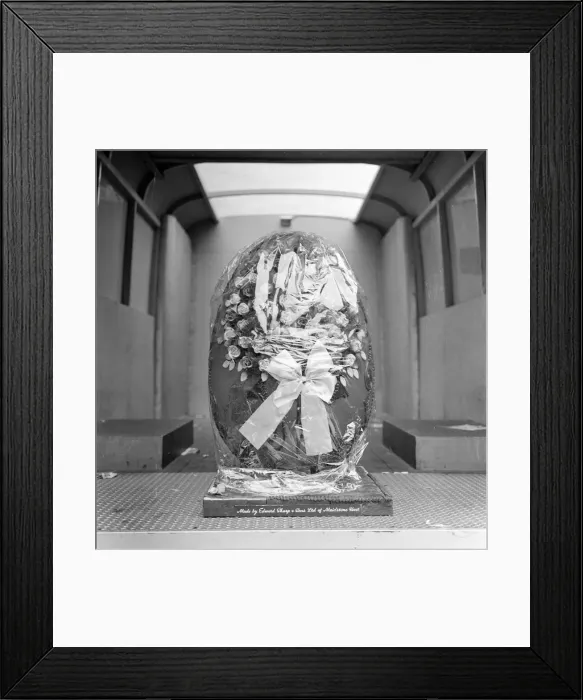 Framed Print : Giant Easter Egg more than three feet high and filled with 75 pounds of chocolate