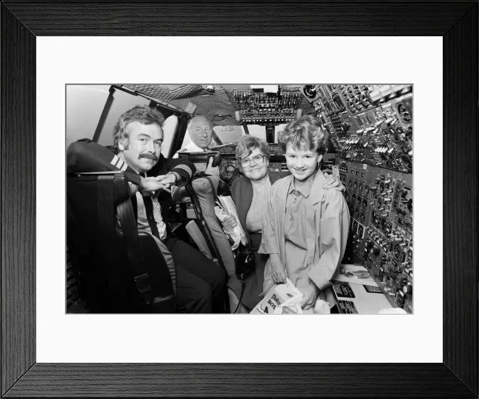 Framed Print : Concorde passengers pictured in the cockpit. 2nd April 1986 Framed Print : Concorde passengers pictured in the cockpit. 2nd April 1986