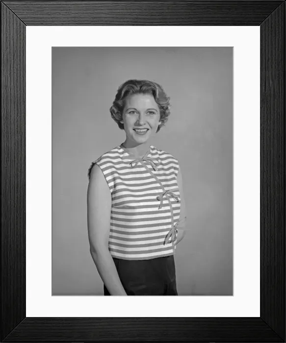 Framed Print : Model Betty Leslie seen here wearing a Tie Top made from a Reveille readers pattern Framed Print : Model Betty Leslie seen here wearing a Tie Top made from a Reveille readers pattern