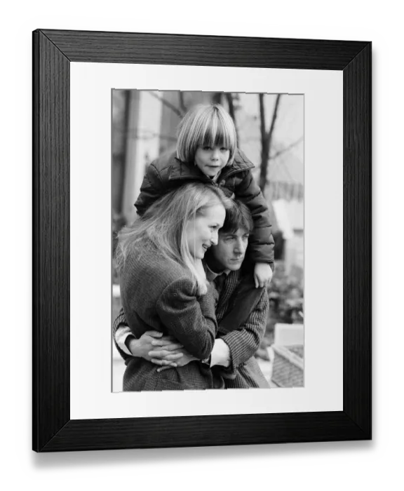 Framed Print : Actor Dustin Hoffman with actress Meryl Streep and young Justin Henry who all star