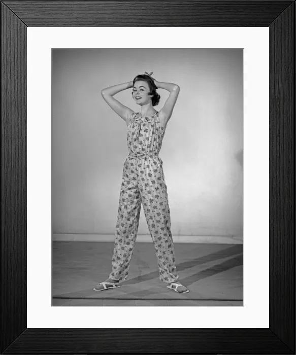 Framed Print : Model Jackie Jackson seen here wearing Pinafore pyjamas made from a Reveille readers Framed Print : Model Jackie Jackson seen here wearing Pinafore pyjamas made from a Reveille readers