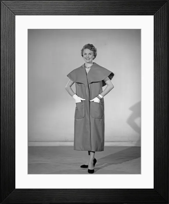 Framed Print : Model Maureen Denham seen here wearing a felt Cape Coat made from a Reveille readers