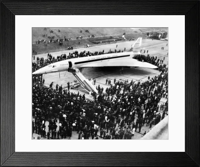 Framed Print : The British Concorde 002 prototype is rolled out from its hanger in which it has been Framed Print : The British Concorde 002 prototype is rolled out from its hanger in which it has been